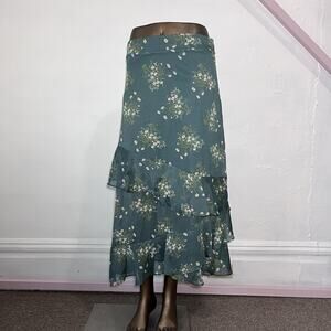 Y2K Midi Skirt With Tiered Ruffles And Floral Detail Fairy Core Boho 2000’s